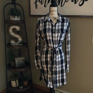 SO Flannel Button Down Dress With Tie Belt